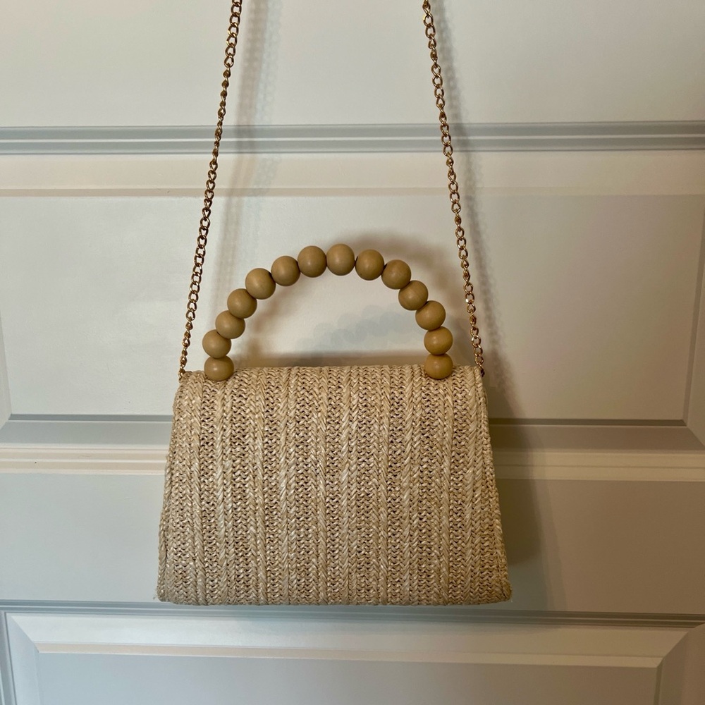 Beaded-Handle Straw Crossbody Bag in Natural - Picture 2 of 8